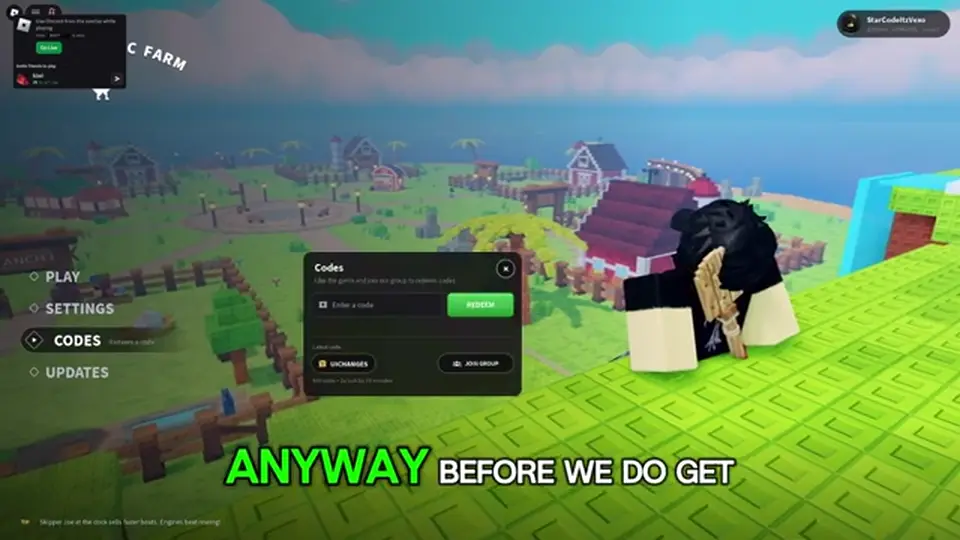 Prehistoric Farm codes paste field on the in-experience HUD